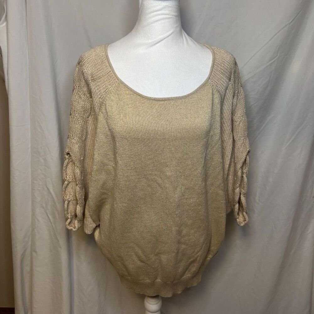 Coldwater Creek Nouveau Gold Knit Long Sleeve Cable Sweater Party Blouse NWT